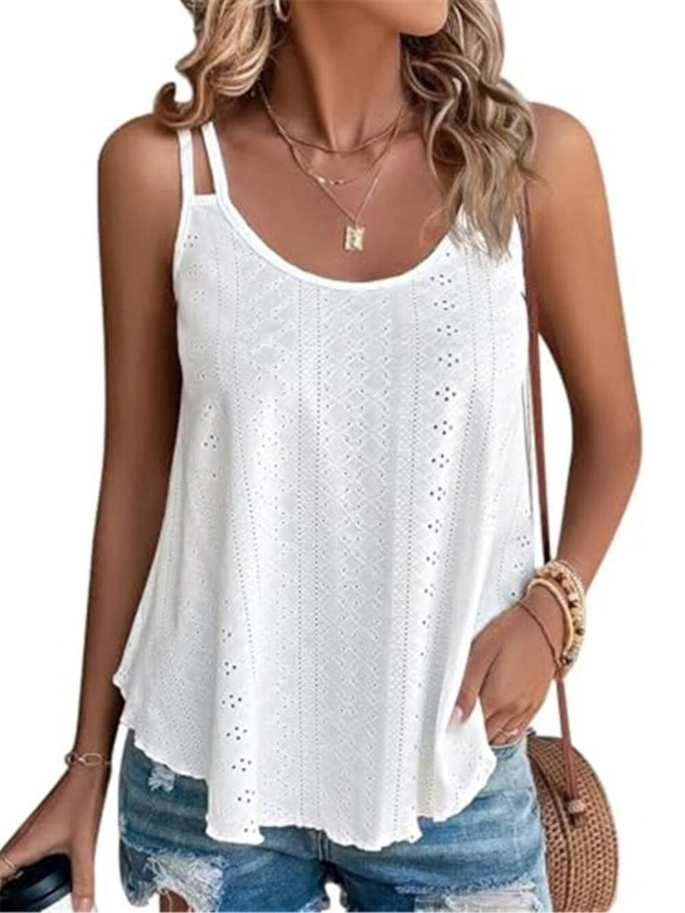 Women's white  Tank Tops Sleeveless Summer Top Spaghetti Strap Spring Shirt